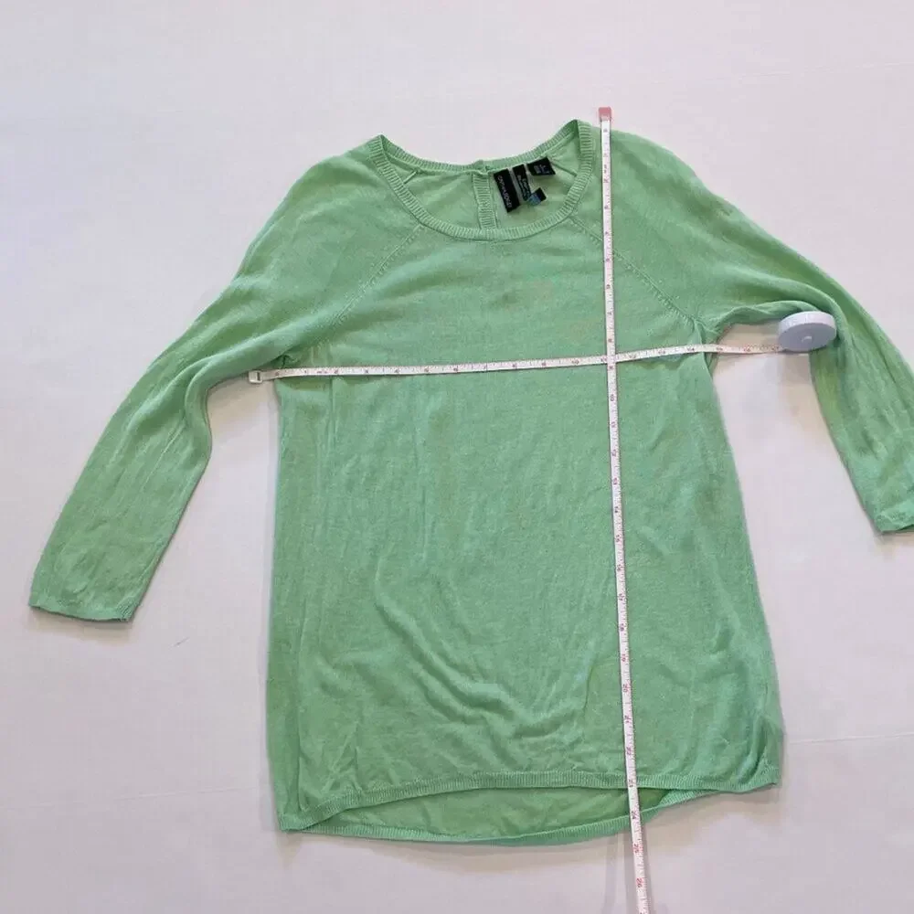 Cynthia Rowley Pale Green Linen Blend Crew Neck Sweater, 3/4 Sleeve, Small